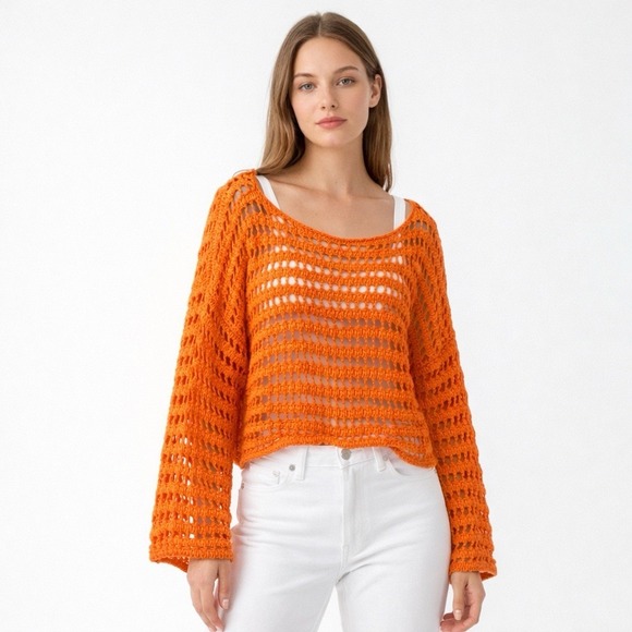 Day Trip Sweaters - Day Trip Sweater Sz Sm Orange y2k Knit Crochet Ballon Sleeve Winter Fall Layerin